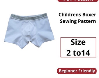 Patrón de costura de boxers para niños / Talla 2 a 14 / Descarga instantánea / Fácil PDF digital