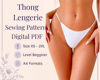 Patrón de costura para lencería tipo tanga / Tallas XS-2XL (Patrón PDF)
