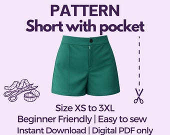 shorts without pockets sewing pattern | Sizes XS to 3XL | Instant Download | Easy Digital PDF