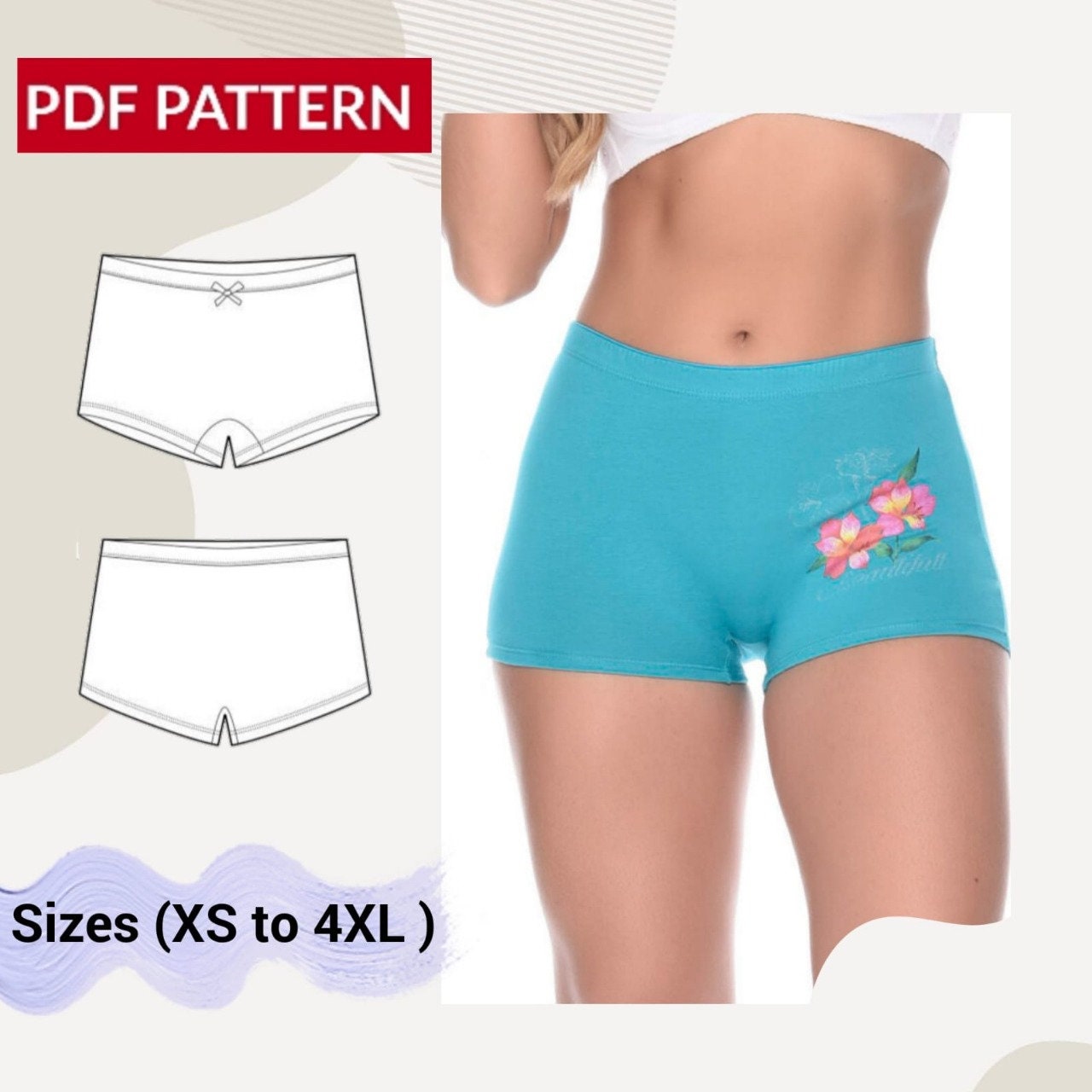 Sewing Pattern for Women's Boxer Briefs Sizes XS to 4XL Sewing