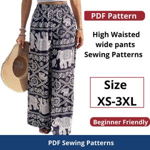High Waisted wide pants sewing pattern | Sizes XS to 3XL | PDF sewing pattern |  Instant download | Easy Digital PDF