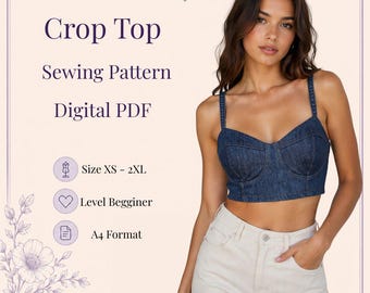 Crop Top Sewing Pattern pdf | Size XS - 2XL | A4 printable digital download | Beginner Friendly