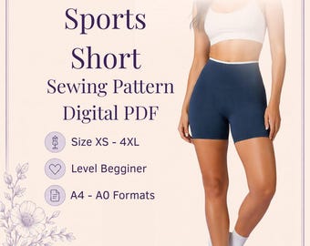Patrón de costura para pantalones cortos deportivos: PDF para principiantes (tallas XS-4XL, descarga digital imprimible A0/A4)