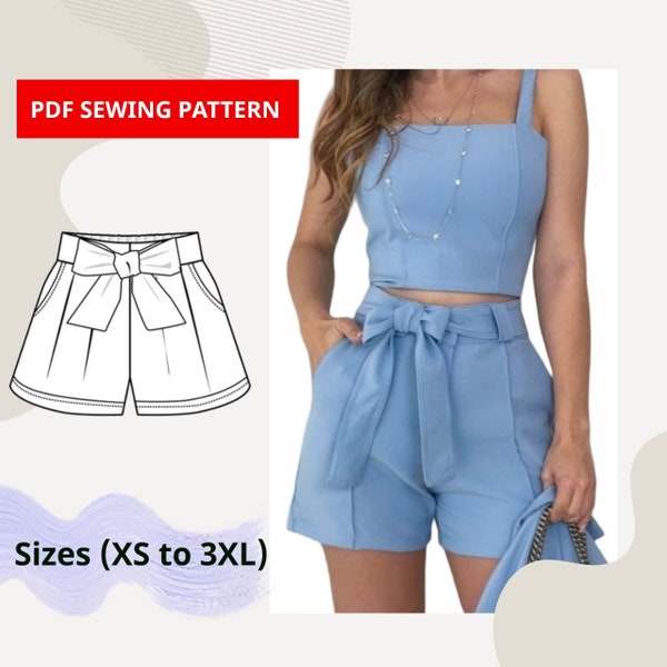 High Waist Shorts Sewing Pattern - PDF sewing patterns - Sizes XS to 3XL