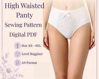 Patrón de costura para bragas de cintura alta / Cobertura total, tallas XS-4XL (Patrón PDF)