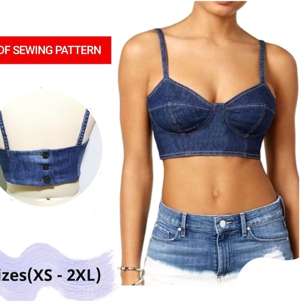 Denim top sewing pattern - Sizes XS to 2XL