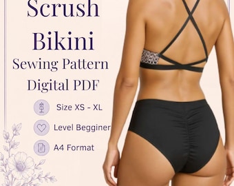 Scrunch Bikini Sewing Pattern, XS-4XL (Digital Download)