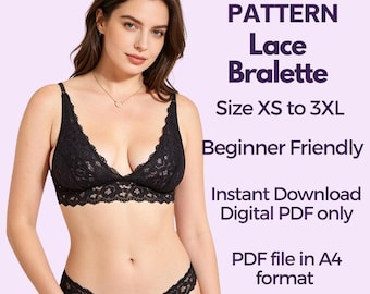 Patrón de costura para bralette de encaje: Ideal para principiantes, tallas XS-3XL (descarga digital en formato A4)