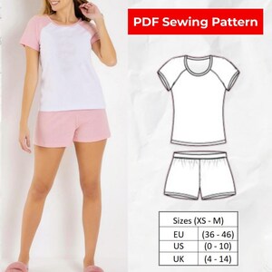 Pattern of night pajamas for women | Size XS to M | Instant download | Easy to make pattern | Sewing pattern of pajamas