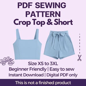 Crop Top & Short Schnittmuster PDF: Anfänger-freundlich XS-3XL (Instant Download)