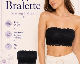 strapless lingerie top sewing pattern |  Size XS to 2XL|  Instant Download | Easy Digital PDF