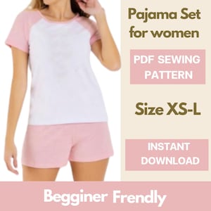 Naaipatroon pyjamaset | Patroon pyjamatop en short | A4 A0 afdrukbare digitale download | Eenvoudig patroon voor beginners