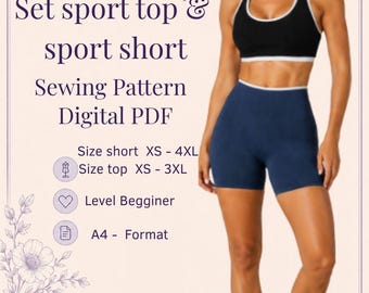 Sport Set Sewing Pattern PDF | Activewear Top & Shorts (XS-4XL) (Digital Download)