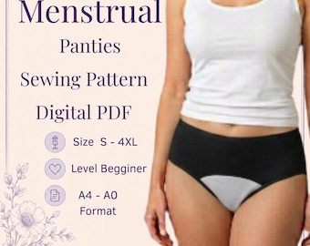 Patrón de costura para bragas menstruales/ropa interior para incontinencia, tallas S-4XL (descarga digital)