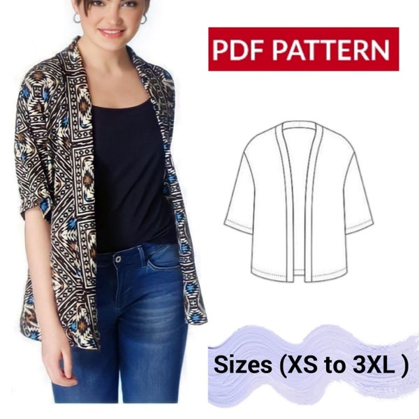 Patron de couture kimono - Tailles XS à 3XL - Téléchargement immédiat - Patron de couture PDF