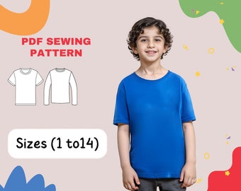 Boy's T-Shirt Sewing Pattern: Short & Long Sleeve (Size 1-14) (PDF Digital)
