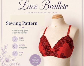 Patrón de costura para bralette de encaje en formato PDF / Tallas XS-L / Fácil de coser para pantalones / (Descarga digital en formato A4)