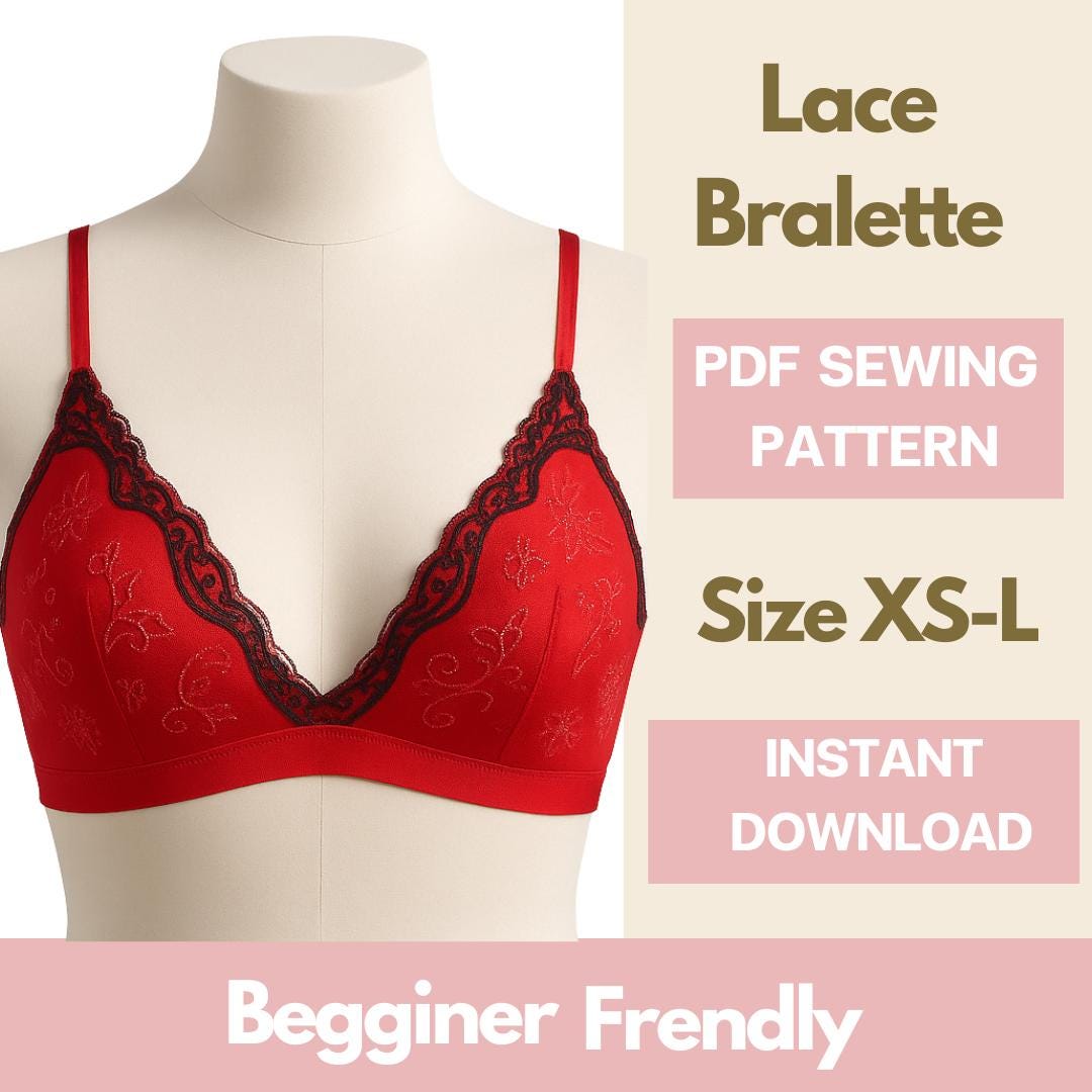 Patrón de costura de bralette de encaje en PDF Tallas XS-L