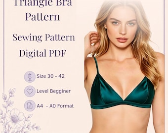 Triangle Bra Sewing Pattern, Sizes 30–42, Lingerie PDF Pattern, Instant Download
