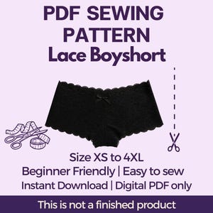 strech lace boyshort Sewing pattern  | PDF format A4  | S to 4XL | Instant Download