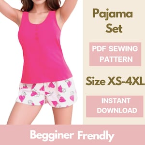 Pajama Set Sewing Pattern: Easy Beginner PDF, Sizes XS-4XL