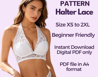Patrón de costura de encaje halter / Tallas XS a 2XL / Descarga instantánea / PDF digital fácil