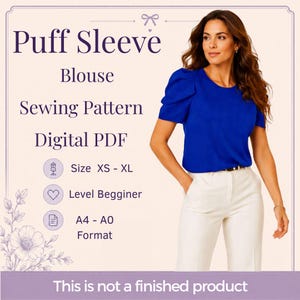 Puff Sleeve Blouse Sewing Pattern (XS-XL) | Easy PDF Download