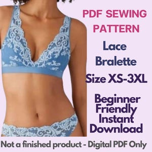 レースブラレットの裁縫パターン：初心者向け、サイズXS～3XL（A4デジタルダウンロード）