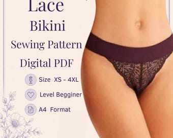 Patrón de costura para bikini de encaje / Tallas inclusivas XS-4XL (PDF digital)