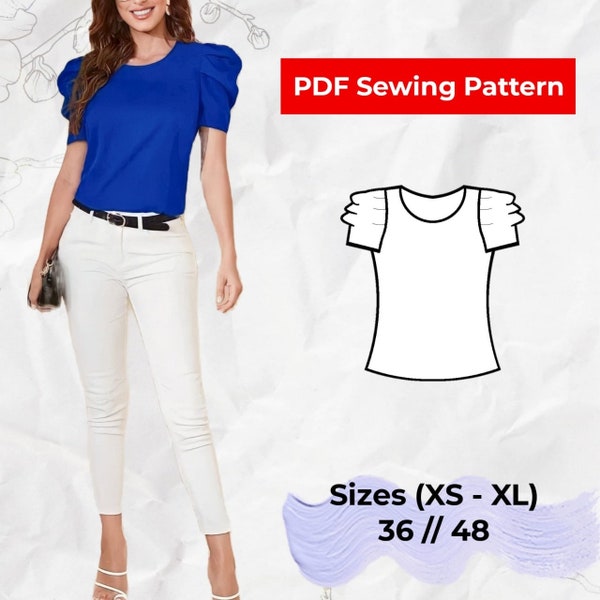 Puff Sleeve top Sewing Pattern |  Instant Download | Womens blouse pattern| Sizes (36-48) (XS to XL) | Include Instructions