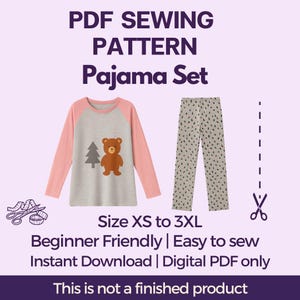 Patrón de costura para pijama de mujer: XS-3XL, fácil para principiantes (PDF, descarga digital A0 y A4)