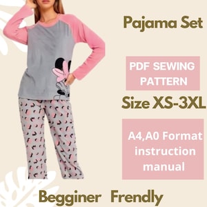 Women&#39;s Pajama Set Sewing Pattern: XS-3XL, Easy Beginner PDF (A0, A4 Digital Download)