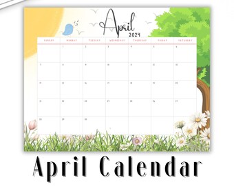 Printable Wall Calendar | Fillable Classroom Calendar | Instant Download | April 2024 Calendar Printable | Spring Wall Calendar | 11 x 8.5"