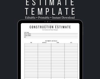 Mall för bygguppskattning | Entreprenörsformulär, redigerbart i Canva (PDF-nedladdning)