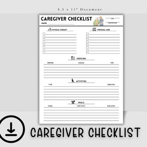 Elderly Caregiver Checklist | Caregiver Log | Caregiver Schedule | Caregiving Elderly Care Checklist | Senior And Elderly Care Task List