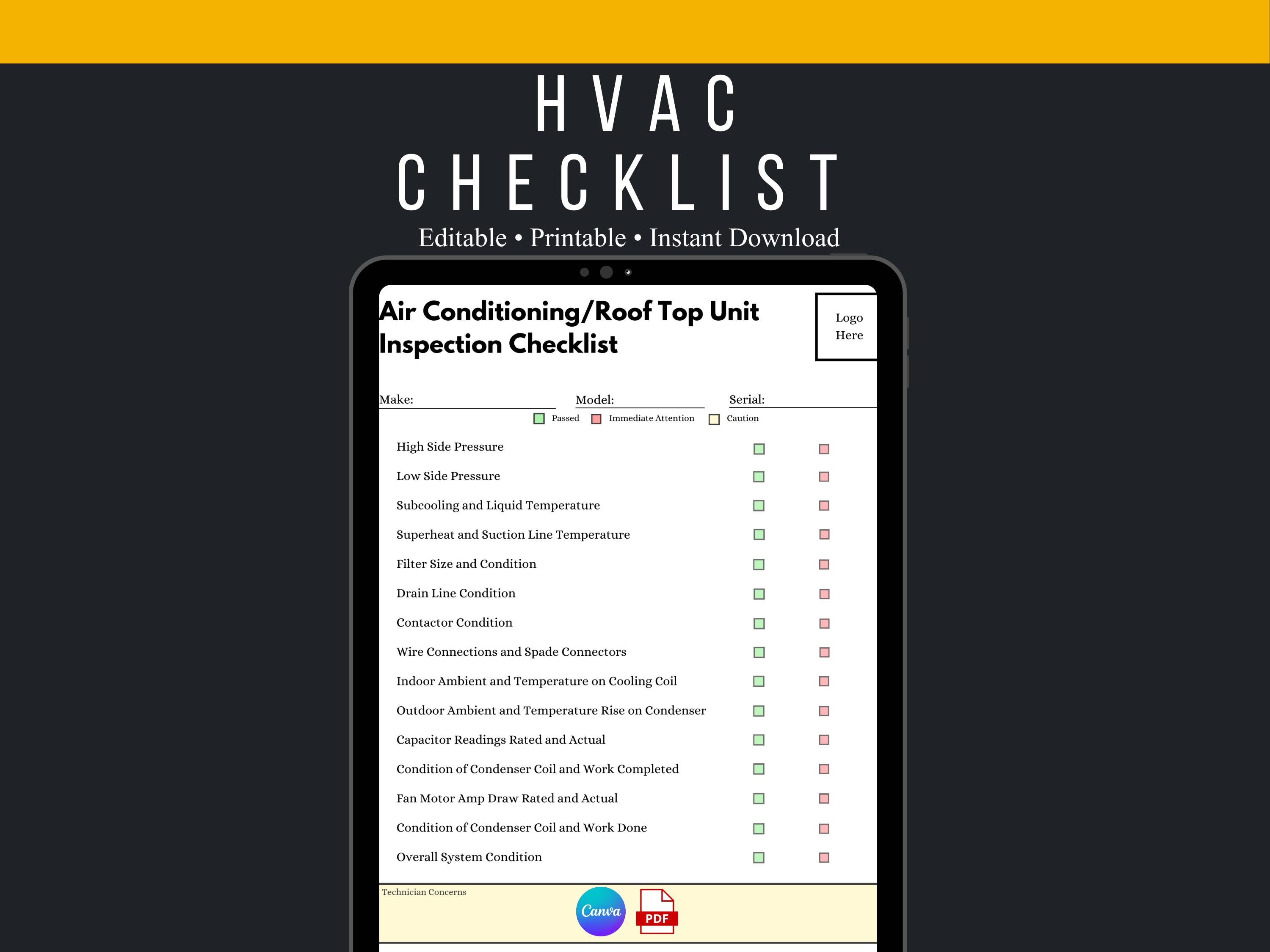 HVAC Inspection Checklist: Air Conditioning Maintenance, Canva Template ...