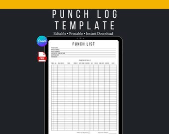 Construction Punch List Template | Jobsite Deficiency Log | Printable & Canva Editable Form for Contractors