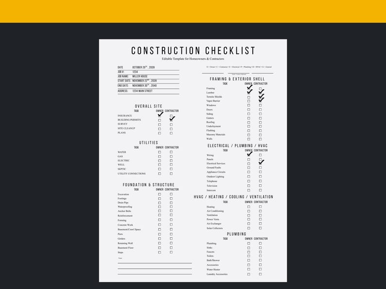 Construction Checklist Template | Home Build Planner | Editable Canva ...