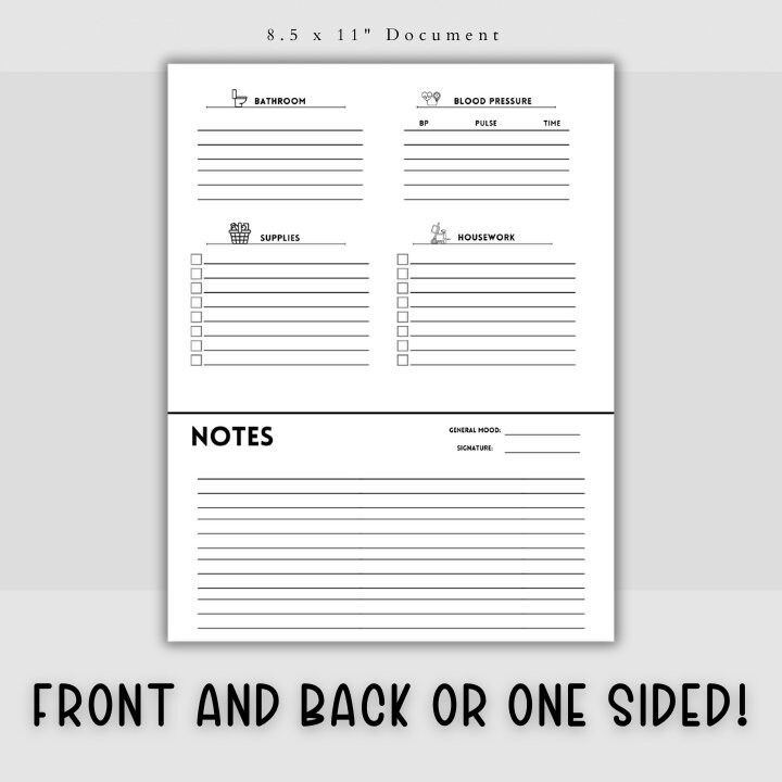 Daily Checklist Elderly Care Log Template Caregiver Daily Log ...