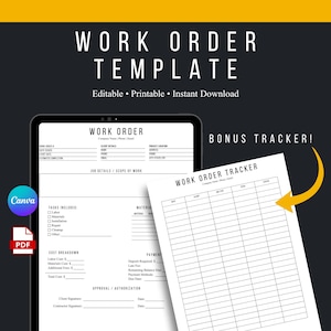 Work Order Template Editable | Construction Work Order Form | Contractor Job Order PDF | Handyman Service Form | Canva