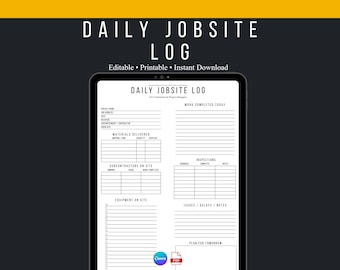 Contractor Daily Jobsite Log | Construction Project Report (Canva & PDF)