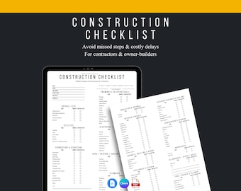 Construction Project Checklist | Contractor Planner (Canva, Google Docs, PDF)