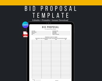 Construction Bid Proposal Template | Contractor Estimate Form (Canva PDF)
