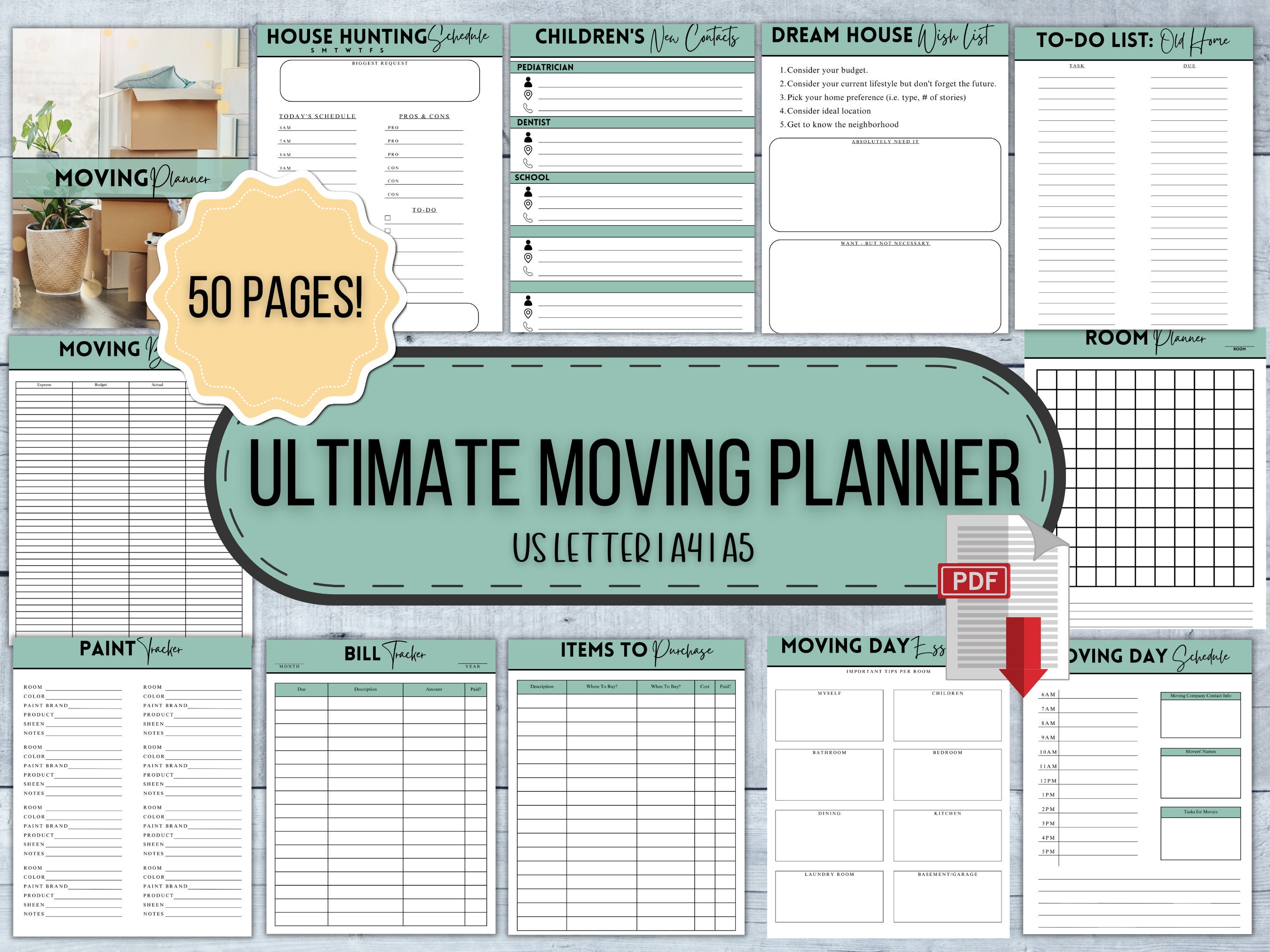 Moving Planner Pcs Binder Printable Moving Planning Kit - Etsy