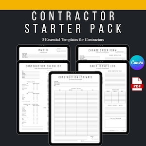 Construction Forms Bundle, 5 Editable Canva Templates and Printable PDFs