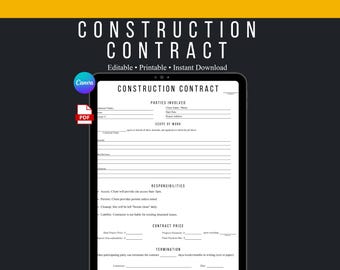 Construction Contract Template | Editable Service Agreement (PDF Download)