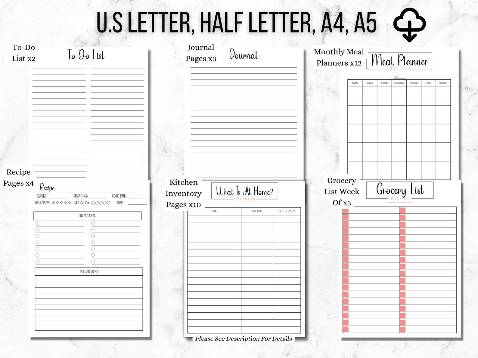 Printable Meal Planner and Grocery List Health &amp; Fitness Meal Prep ...