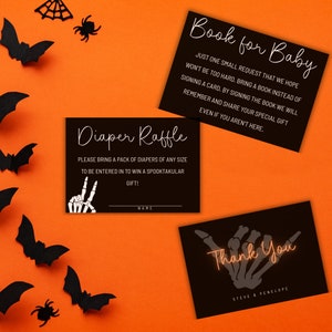 Zestaw zaproszeń na Halloween Baby Shower | Motyw Little Boo | Edytowalne szablony | Karty na losowanie pieluszek | Natychmiastowe pobranie | Jesienny Baby Shower