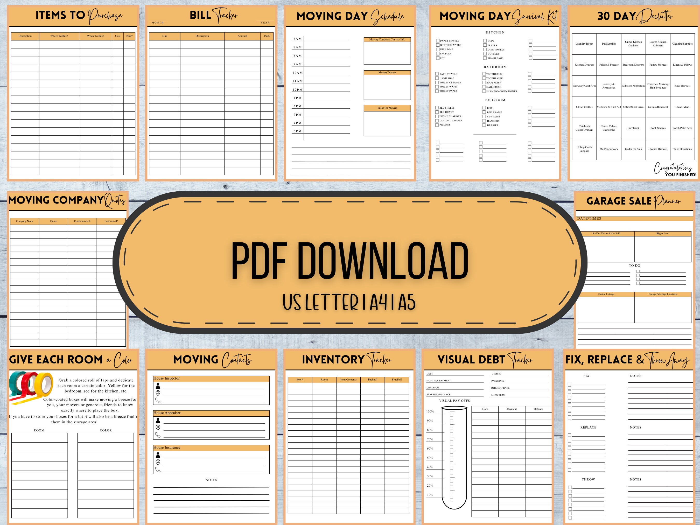 Moving Planner Pcs Binder Printable Moving Planning Kit - Etsy