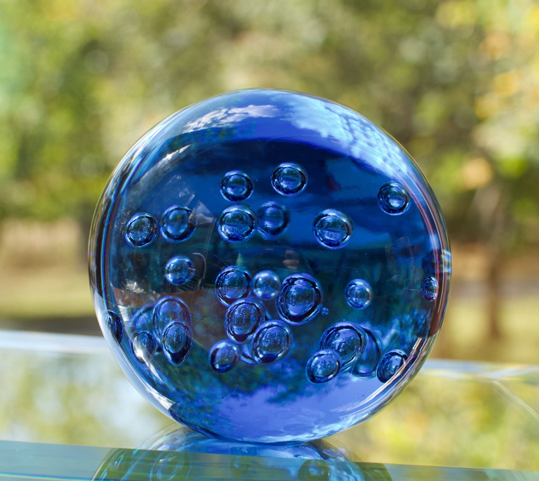 Vintage Paperweight, Cobalt Blue Paperweight, Controlled Bubble